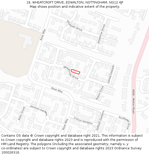 19, WHEATCROFT DRIVE, EDWALTON, NOTTINGHAM, NG12 4JF: Location map and indicative extent of plot