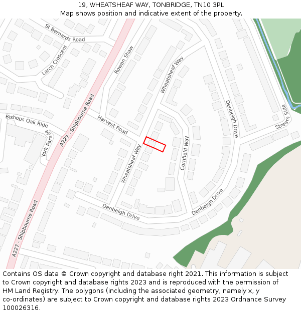 19, WHEATSHEAF WAY, TONBRIDGE, TN10 3PL: Location map and indicative extent of plot