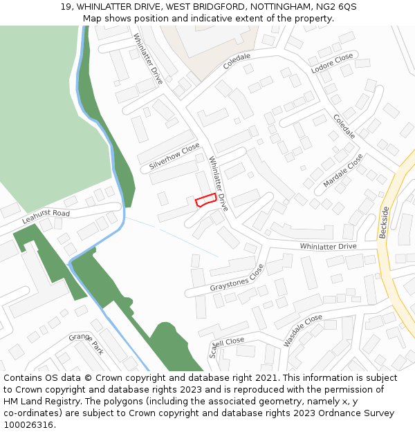 19, WHINLATTER DRIVE, WEST BRIDGFORD, NOTTINGHAM, NG2 6QS: Location map and indicative extent of plot