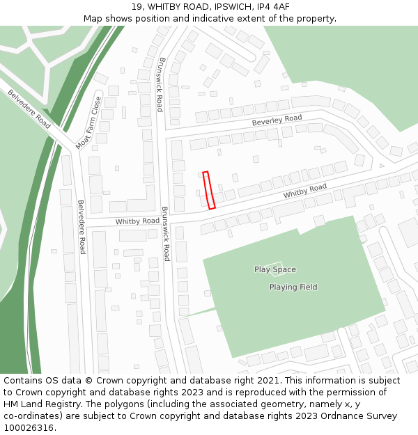 19, WHITBY ROAD, IPSWICH, IP4 4AF: Location map and indicative extent of plot