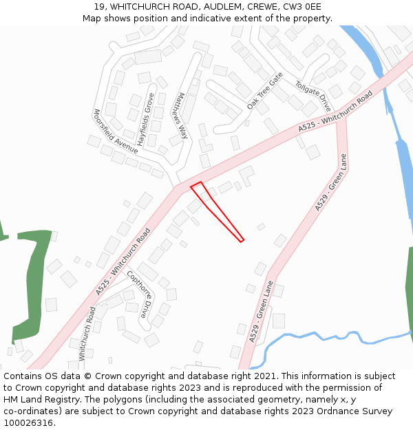 19, WHITCHURCH ROAD, AUDLEM, CREWE, CW3 0EE: Location map and indicative extent of plot