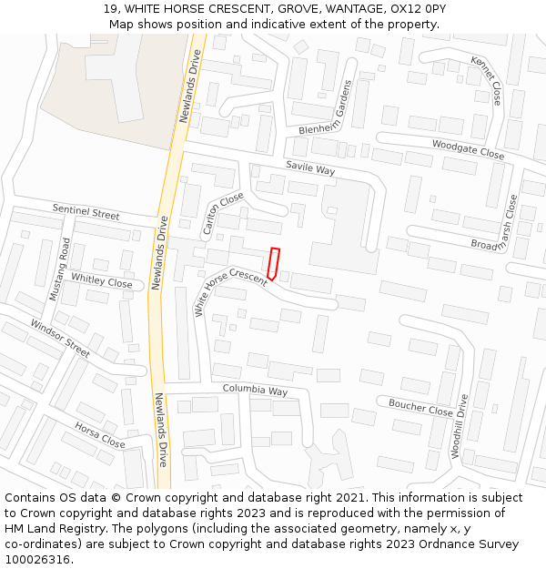 19, WHITE HORSE CRESCENT, GROVE, WANTAGE, OX12 0PY: Location map and indicative extent of plot