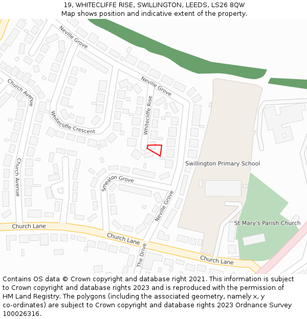 19, WHITECLIFFE RISE, SWILLINGTON, LEEDS, LS26 8QW: Location map and indicative extent of plot