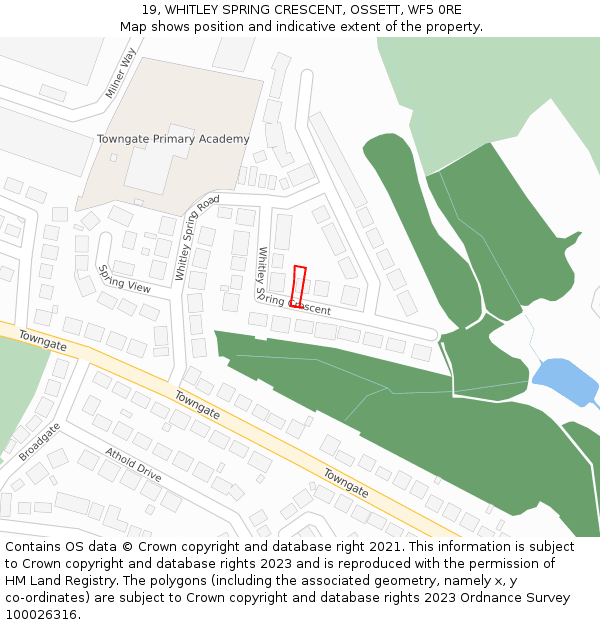 19, WHITLEY SPRING CRESCENT, OSSETT, WF5 0RE: Location map and indicative extent of plot