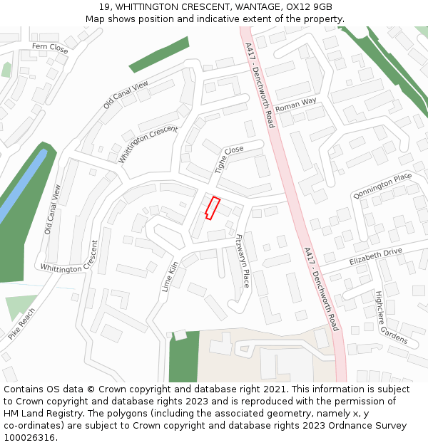 19, WHITTINGTON CRESCENT, WANTAGE, OX12 9GB: Location map and indicative extent of plot