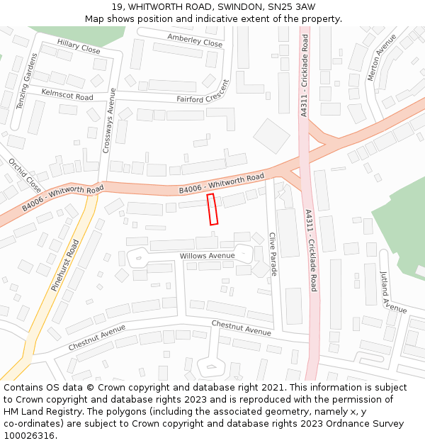 19, WHITWORTH ROAD, SWINDON, SN25 3AW: Location map and indicative extent of plot