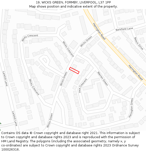 19, WICKS GREEN, FORMBY, LIVERPOOL, L37 1PP: Location map and indicative extent of plot