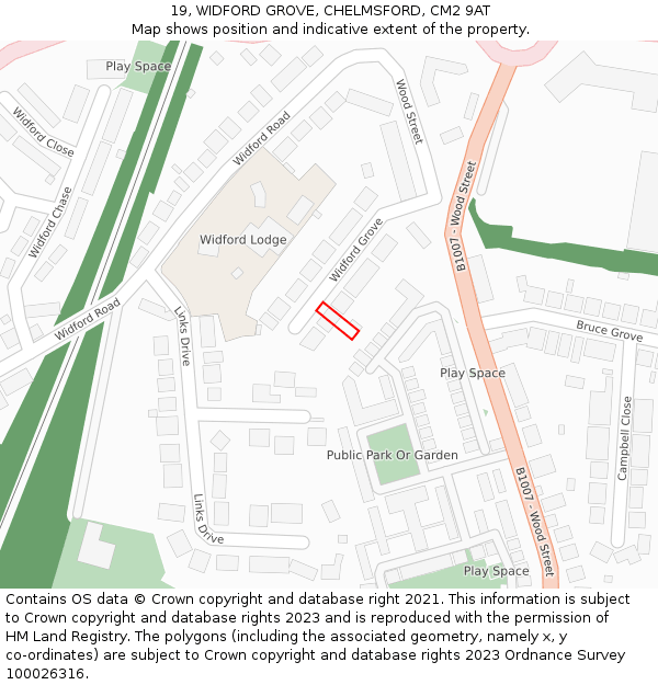 19, WIDFORD GROVE, CHELMSFORD, CM2 9AT: Location map and indicative extent of plot