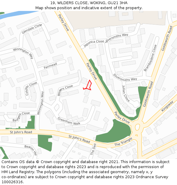 19, WILDERS CLOSE, WOKING, GU21 3HA: Location map and indicative extent of plot