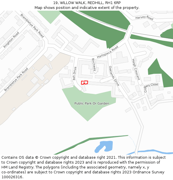 19, WILLOW WALK, REDHILL, RH1 6RP: Location map and indicative extent of plot