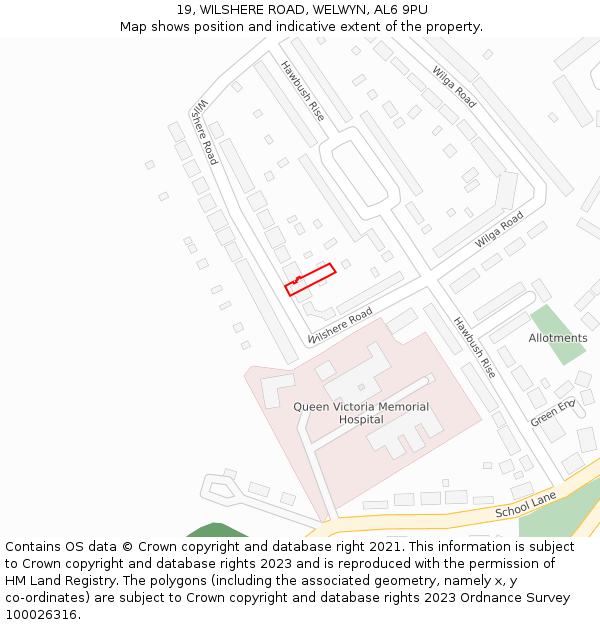 19, WILSHERE ROAD, WELWYN, AL6 9PU: Location map and indicative extent of plot