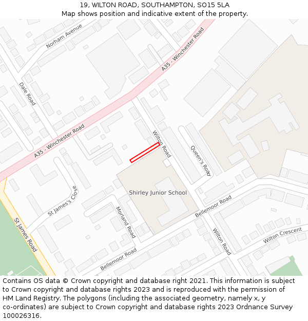 19, WILTON ROAD, SOUTHAMPTON, SO15 5LA: Location map and indicative extent of plot