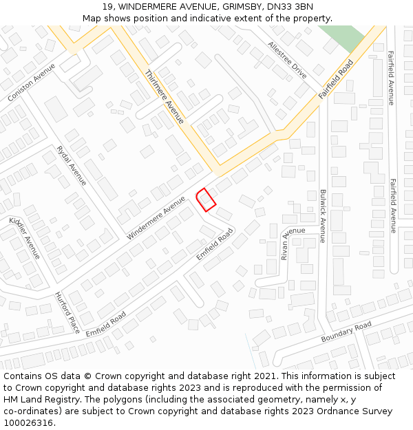 19, WINDERMERE AVENUE, GRIMSBY, DN33 3BN: Location map and indicative extent of plot