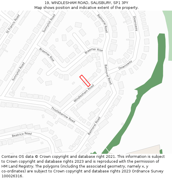 19, WINDLESHAM ROAD, SALISBURY, SP1 3PY: Location map and indicative extent of plot