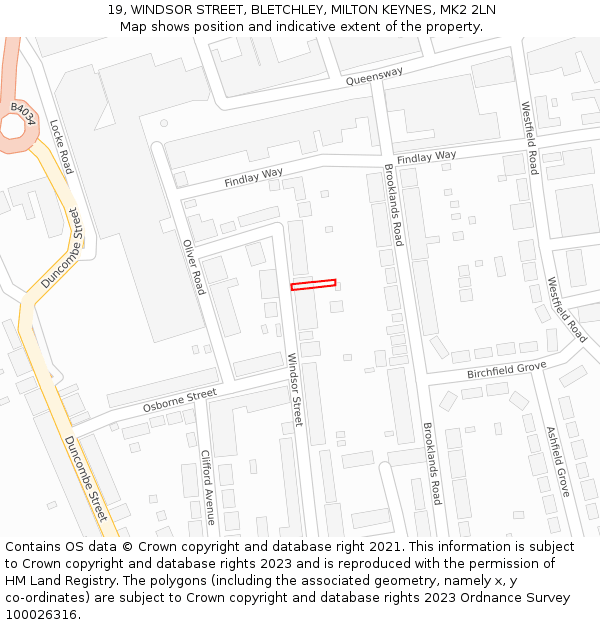 19, WINDSOR STREET, BLETCHLEY, MILTON KEYNES, MK2 2LN: Location map and indicative extent of plot