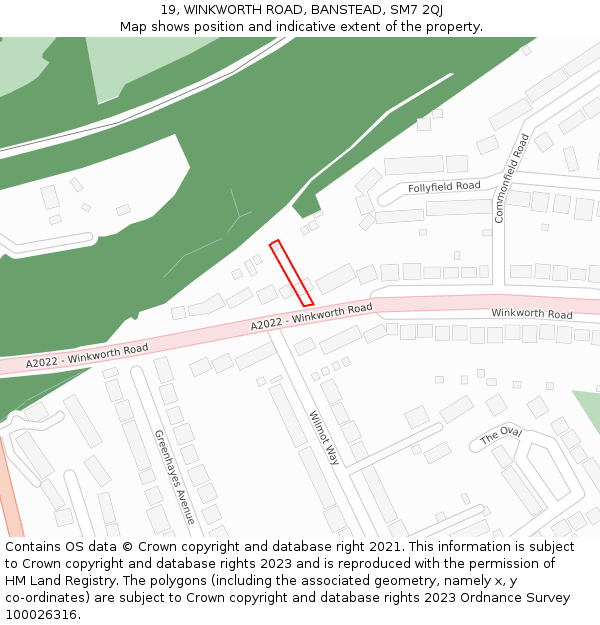 19, WINKWORTH ROAD, BANSTEAD, SM7 2QJ: Location map and indicative extent of plot