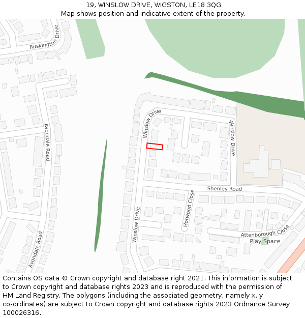 19, WINSLOW DRIVE, WIGSTON, LE18 3QG: Location map and indicative extent of plot