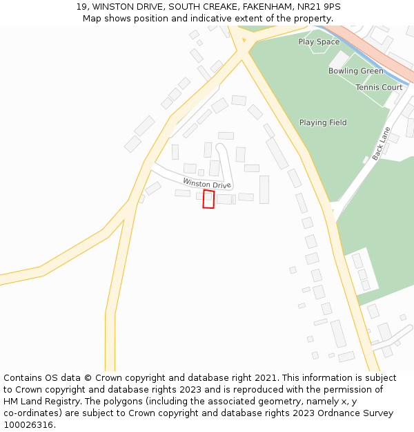 19, WINSTON DRIVE, SOUTH CREAKE, FAKENHAM, NR21 9PS: Location map and indicative extent of plot