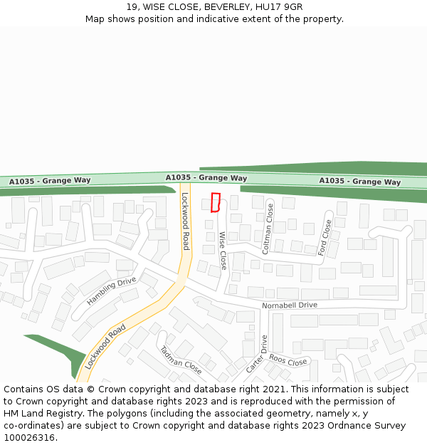 19, WISE CLOSE, BEVERLEY, HU17 9GR: Location map and indicative extent of plot