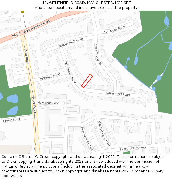 19, WITHENFIELD ROAD, MANCHESTER, M23 9BT: Location map and indicative extent of plot