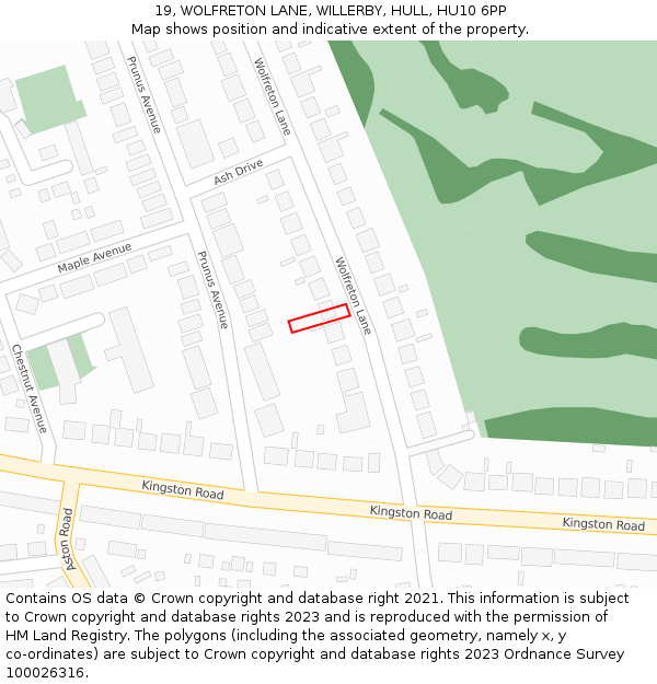 19, WOLFRETON LANE, WILLERBY, HULL, HU10 6PP: Location map and indicative extent of plot