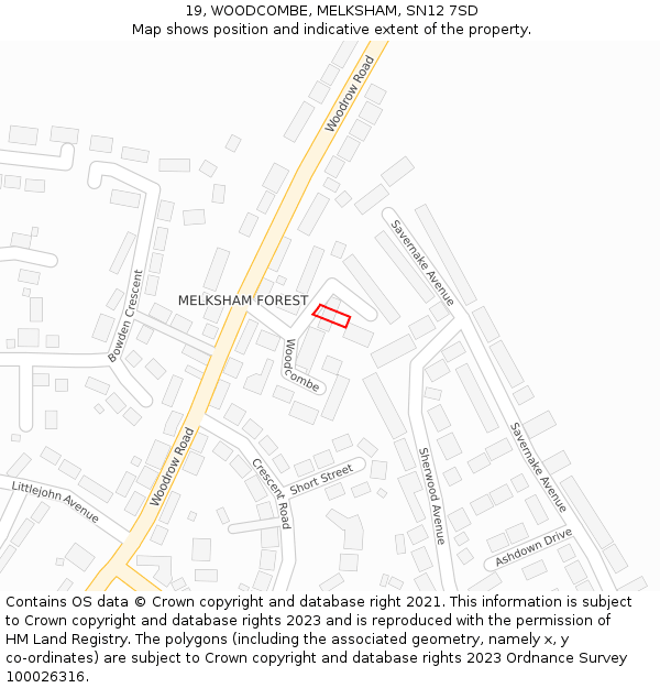 19, WOODCOMBE, MELKSHAM, SN12 7SD: Location map and indicative extent of plot