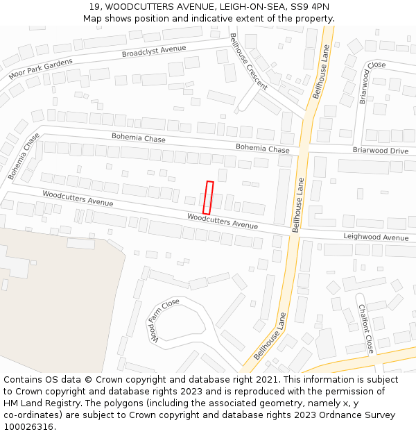 19, WOODCUTTERS AVENUE, LEIGH-ON-SEA, SS9 4PN: Location map and indicative extent of plot