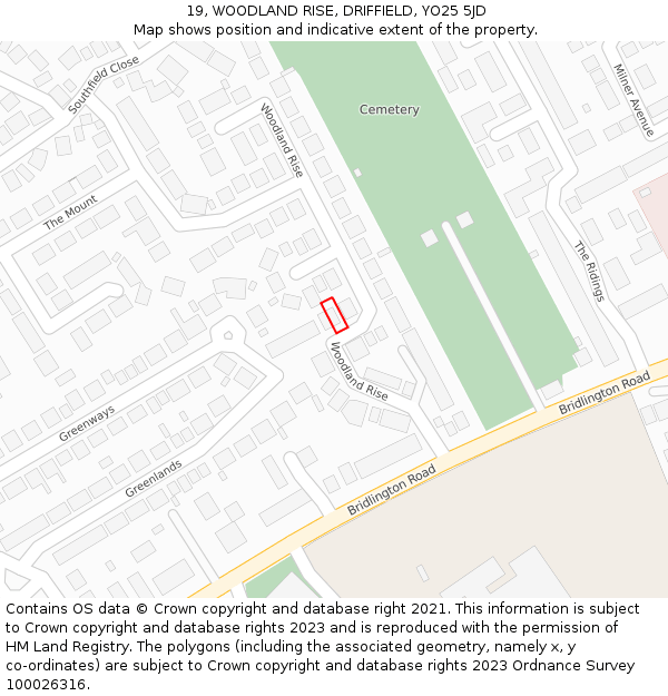 19, WOODLAND RISE, DRIFFIELD, YO25 5JD: Location map and indicative extent of plot