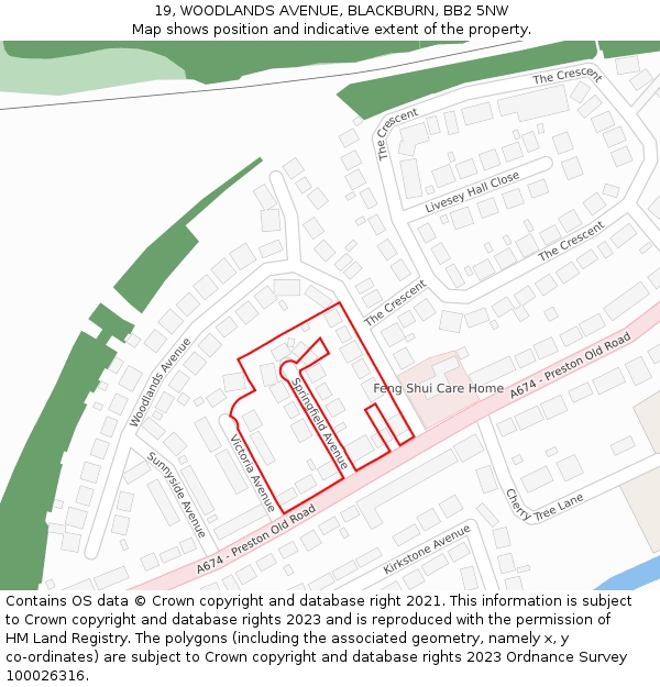 19, WOODLANDS AVENUE, BLACKBURN, BB2 5NW: Location map and indicative extent of plot