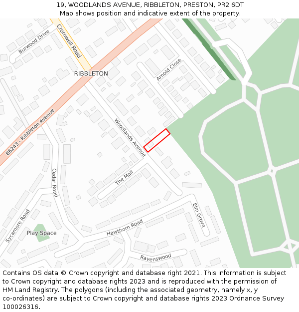 19, WOODLANDS AVENUE, RIBBLETON, PRESTON, PR2 6DT: Location map and indicative extent of plot