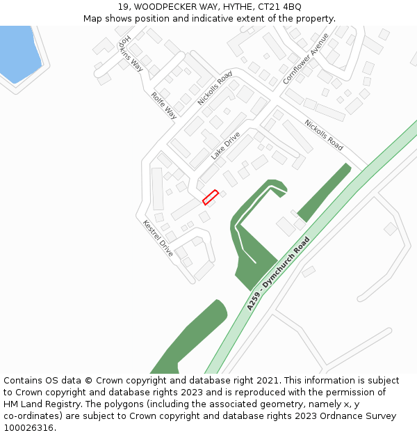 19, WOODPECKER WAY, HYTHE, CT21 4BQ: Location map and indicative extent of plot