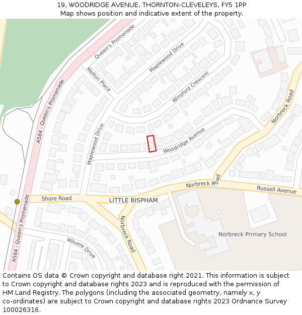 19, WOODRIDGE AVENUE, THORNTON-CLEVELEYS, FY5 1PP: Location map and indicative extent of plot