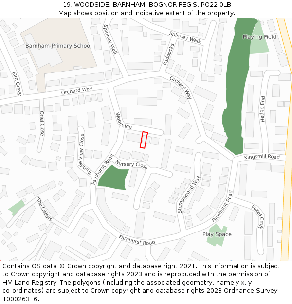 19, WOODSIDE, BARNHAM, BOGNOR REGIS, PO22 0LB: Location map and indicative extent of plot