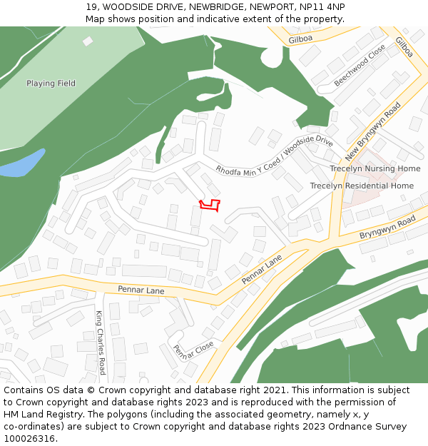19, WOODSIDE DRIVE, NEWBRIDGE, NEWPORT, NP11 4NP: Location map and indicative extent of plot