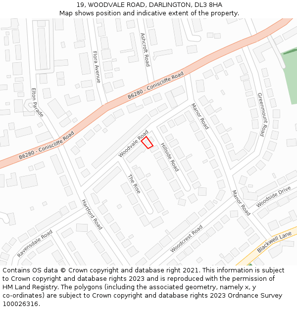 19, WOODVALE ROAD, DARLINGTON, DL3 8HA: Location map and indicative extent of plot