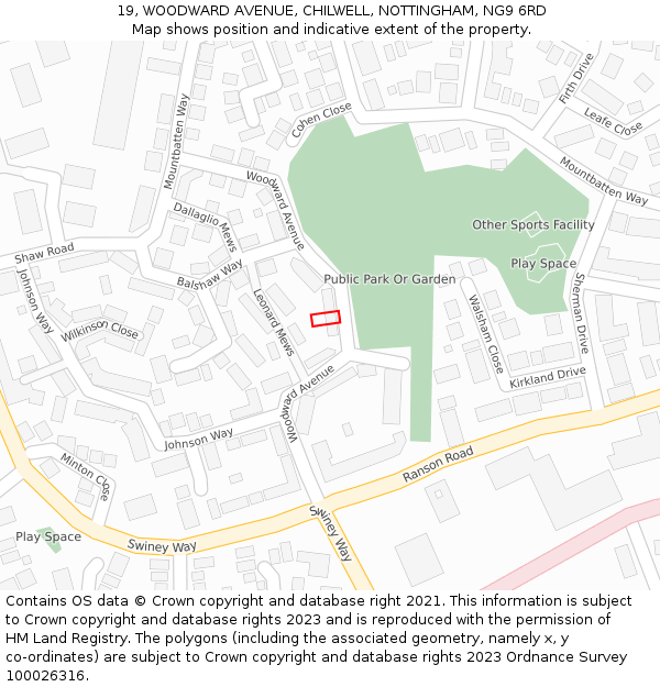 19, WOODWARD AVENUE, CHILWELL, NOTTINGHAM, NG9 6RD: Location map and indicative extent of plot