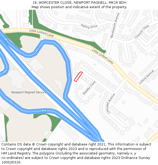 19, WORCESTER CLOSE, NEWPORT PAGNELL, MK16 8DH: Location map and indicative extent of plot