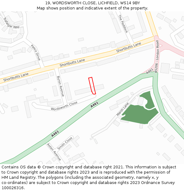 19, WORDSWORTH CLOSE, LICHFIELD, WS14 9BY: Location map and indicative extent of plot