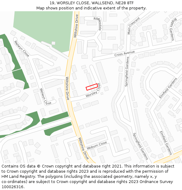 19, WORSLEY CLOSE, WALLSEND, NE28 8TF: Location map and indicative extent of plot