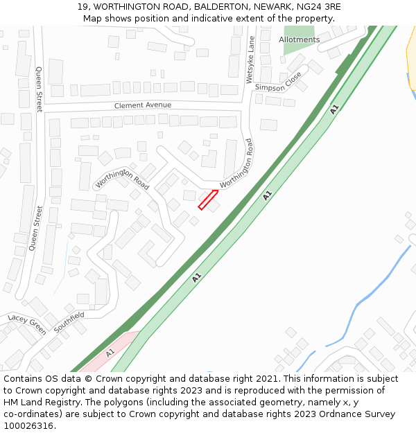 19, WORTHINGTON ROAD, BALDERTON, NEWARK, NG24 3RE: Location map and indicative extent of plot