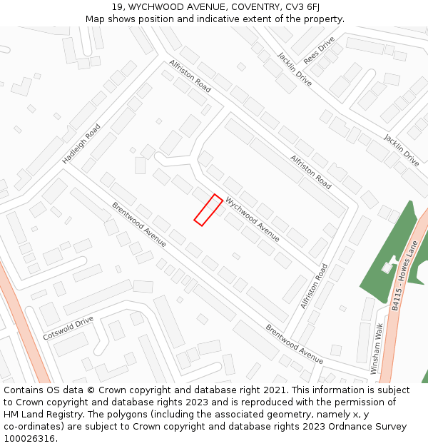 19, WYCHWOOD AVENUE, COVENTRY, CV3 6FJ: Location map and indicative extent of plot