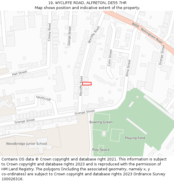 19, WYCLIFFE ROAD, ALFRETON, DE55 7HR: Location map and indicative extent of plot