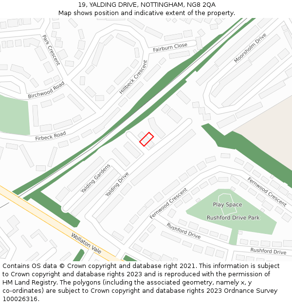 19, YALDING DRIVE, NOTTINGHAM, NG8 2QA: Location map and indicative extent of plot