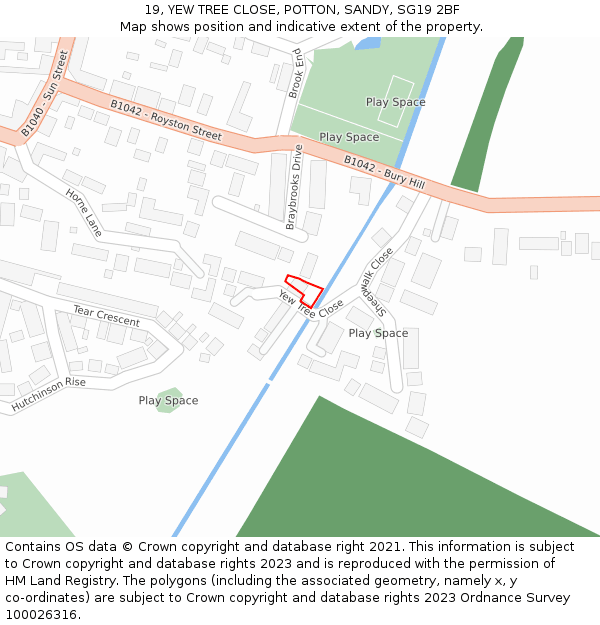 19, YEW TREE CLOSE, POTTON, SANDY, SG19 2BF: Location map and indicative extent of plot