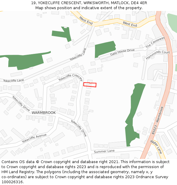 19, YOKECLIFFE CRESCENT, WIRKSWORTH, MATLOCK, DE4 4ER: Location map and indicative extent of plot