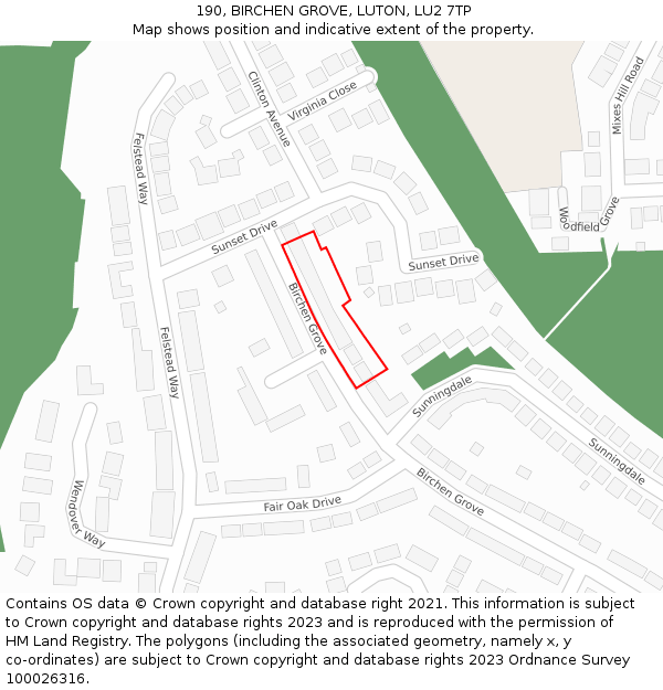 190, BIRCHEN GROVE, LUTON, LU2 7TP: Location map and indicative extent of plot