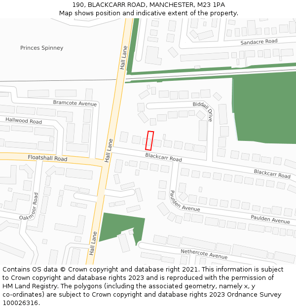 190, BLACKCARR ROAD, MANCHESTER, M23 1PA: Location map and indicative extent of plot