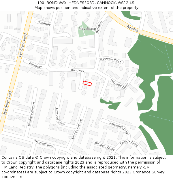 190, BOND WAY, HEDNESFORD, CANNOCK, WS12 4SL: Location map and indicative extent of plot