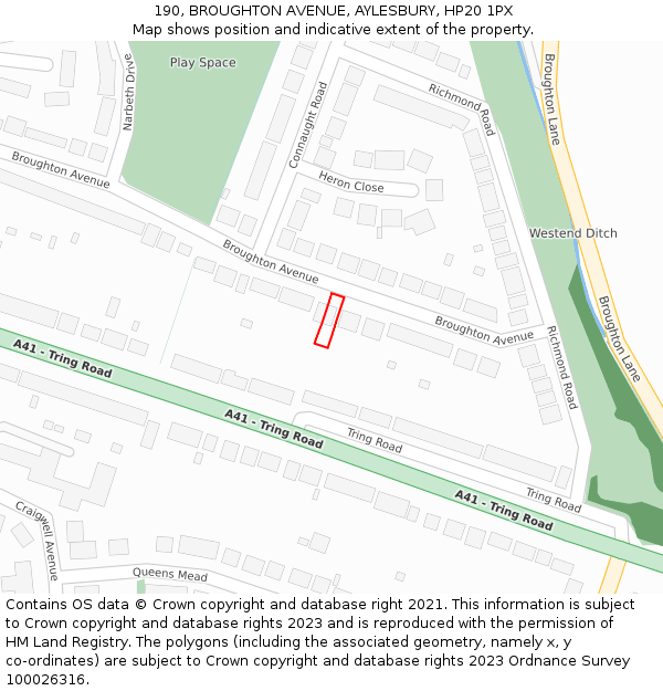 190, BROUGHTON AVENUE, AYLESBURY, HP20 1PX: Location map and indicative extent of plot