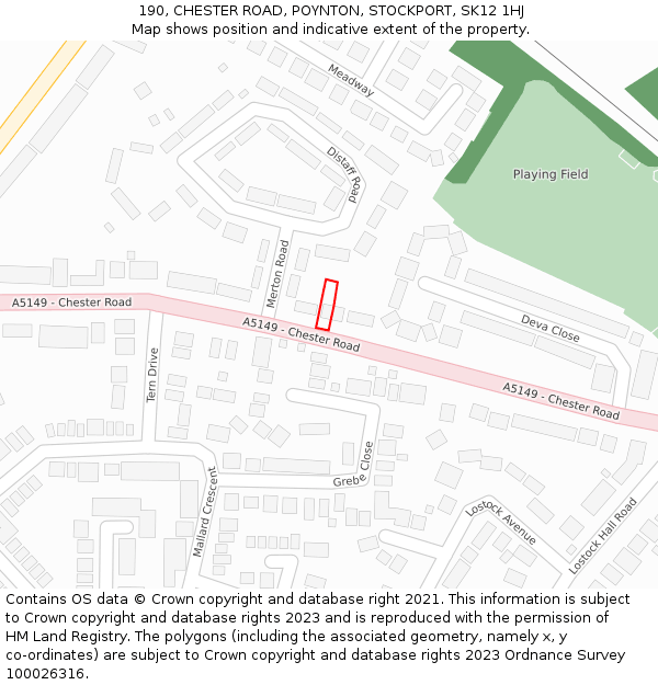 190, CHESTER ROAD, POYNTON, STOCKPORT, SK12 1HJ: Location map and indicative extent of plot